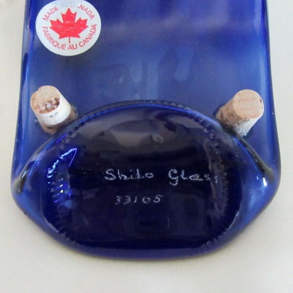 BLue Glass Flat Wine Bottle Shilo Glass - Picture 4 of 7